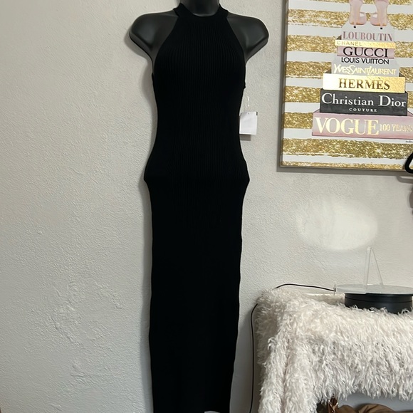 Michael Stars Giselle Heavy Rib Bodycon Midi Halter Dress Black XS - Picture 2 of 10